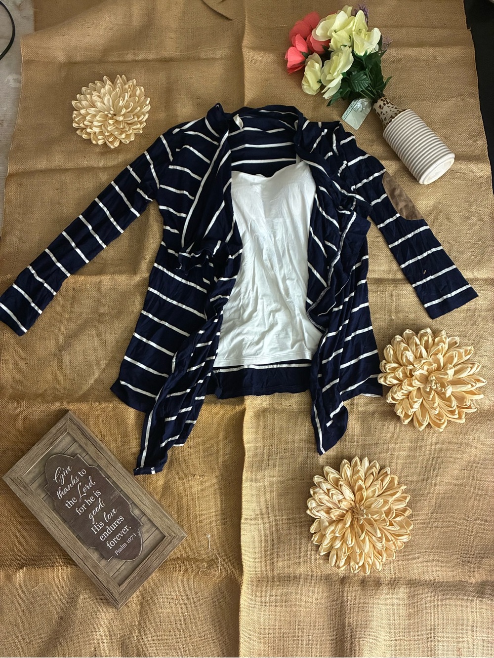 Pinkblush Navy and White Striped Open-Front Women’s Cardigan